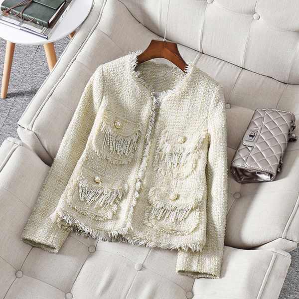 autumn 2019 new european and american women's wear long-sleeved round collar heavy industry pocket nail bead tweed jacket, Black
autumn 2019 new european and american women's wear long-sleeved round collar heavy industry pocket nail bead tweed jacket, Black