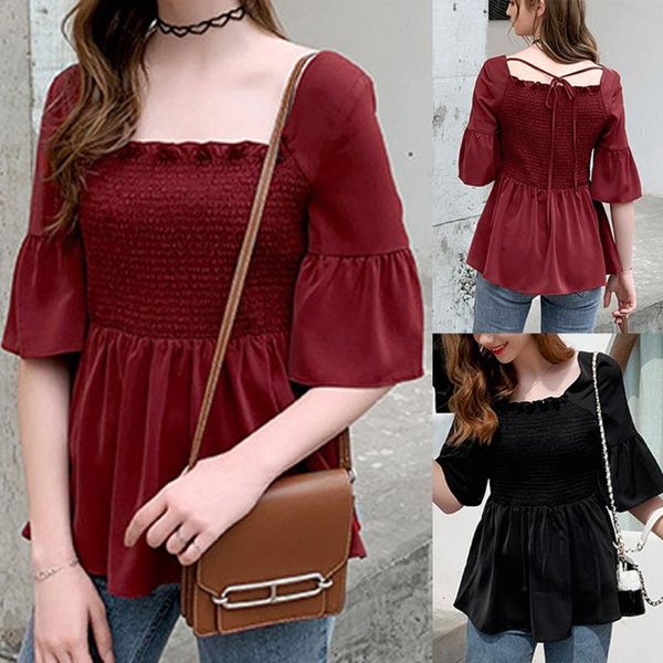 women's blouses & shirts fashion pleated tunic blouse shirt flare sleeve casual summer ladies female women short blusas pullover, White
women's blouses & shirts fashion pleated tunic blouse shirt flare sleeve casual summer ladies female women short blusas pullover, White