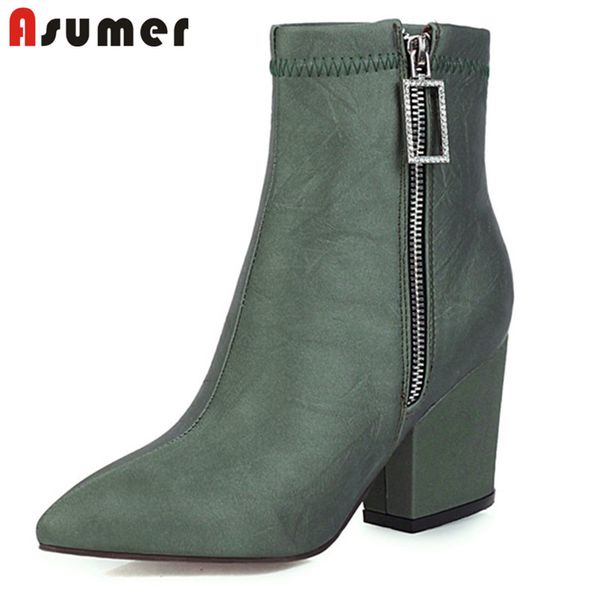 asumer 2020 new arrival ankle boots women silk pointed toe zipper square high heel autumn winter short boots ladies dress shoes, Black 
asumer 2020 new arrival ankle boots women silk pointed toe zipper square high heel autumn winter short boots ladies dress shoes, Black