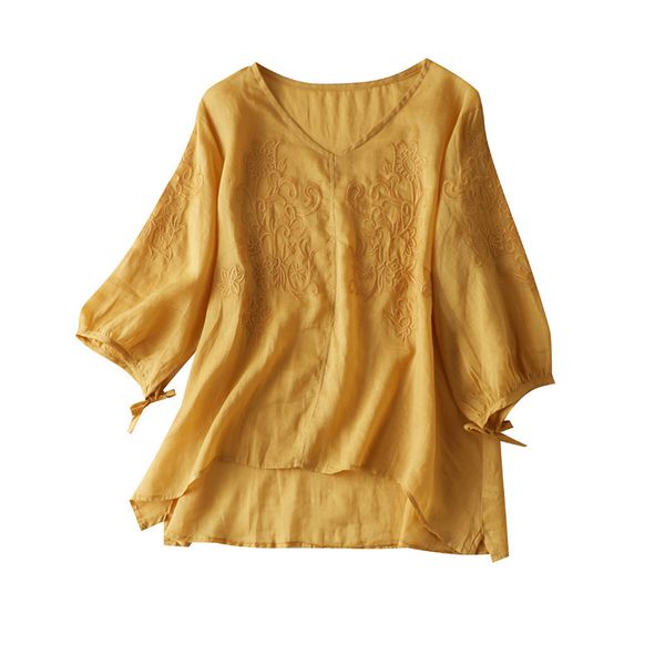 embroidery blouse women indie folk100% ramie thin summer new half sleeve loose womens casual and blouses yellow, White
embroidery blouse women indie folk100% ramie thin summer new half sleeve loose womens casual and blouses yellow, White