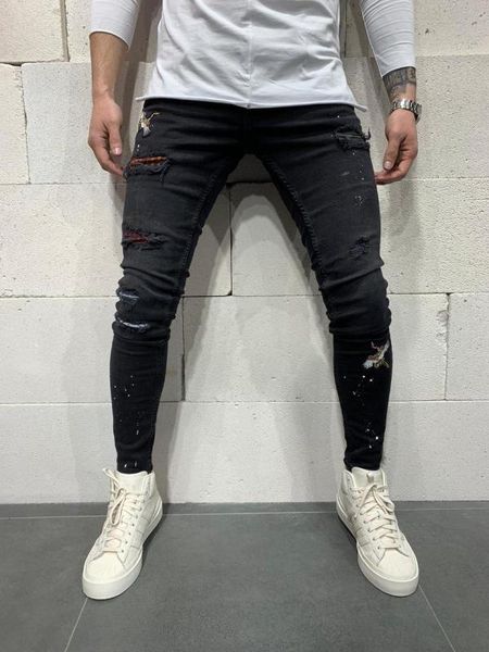 5052 - black slim fit sticker painting men's jeans, Blue
5052 - black slim fit sticker painting men's jeans, Blue