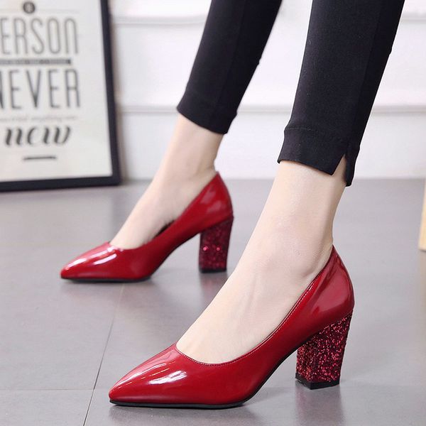 sequins square heel high heels shallow mouth women's shoes pointed work single shoes red bride wedding elegant pumps, Black
sequins square heel high heels shallow mouth women's shoes pointed work single shoes red bride wedding elegant pumps, Black