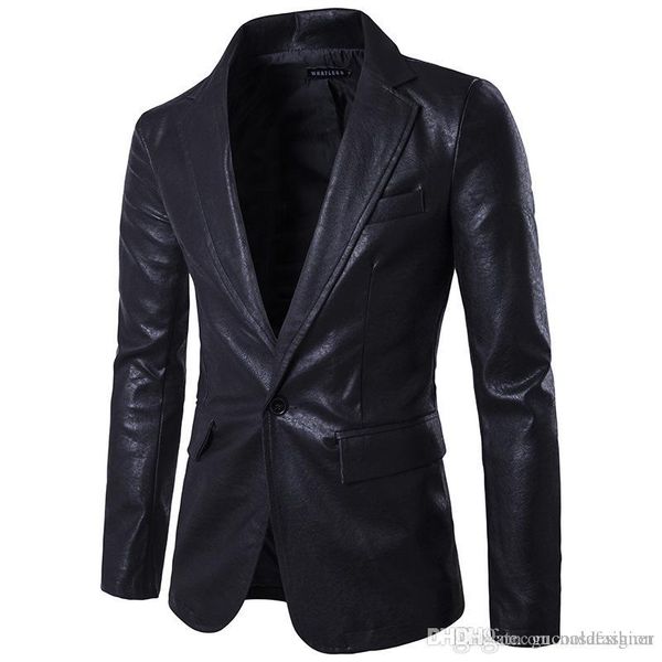 fashion solid mens pu blazers fashion mens outerwear with single breasted casual mens slim clothing, White;black
fashion solid mens pu blazers fashion mens outerwear with single breasted casual mens slim clothing, White;black