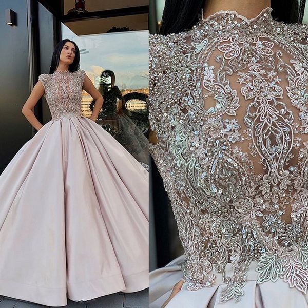 2019 ball gown prom dresses high neck floor length lace appliqued pearls sequins evening dress custom made special gowns prom wear, Black
2019 ball gown prom dresses high neck floor length lace appliqued pearls sequins evening dress custom made special gowns prom wear, Black