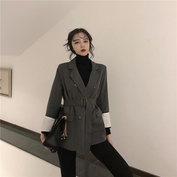 retro slim women blazer suit fashion belt double breasted casual blazer female spring 2020 new loose oversize gray long jacket, White;black
retro slim women blazer suit fashion belt double breasted casual blazer female spring 2020 new loose oversize gray long jacket, White;black