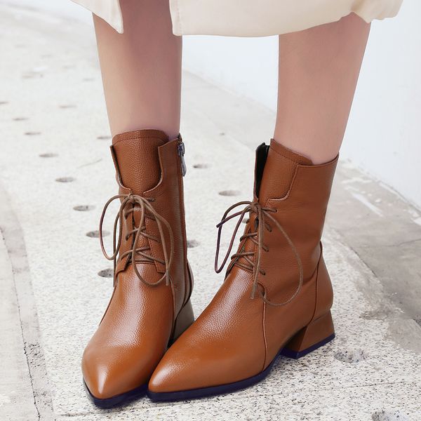 genuine leather brown pointed toe women ankle boots low heel square spring and autumn female ankle boots df356, Black
genuine leather brown pointed toe women ankle boots low heel square spring and autumn female ankle boots df356, Black