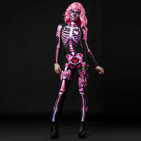 pink skull cosplay womens catsuit costumes halloween scary full props long sleeve party stagewear, Black
pink skull cosplay womens catsuit costumes halloween scary full props long sleeve party stagewear, Black