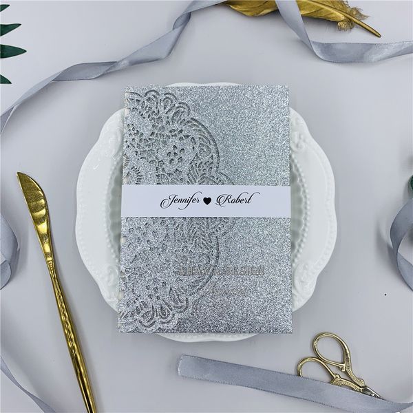 luxury glitter silver tri-fold laser cut wedding invitations with rsvp card & belly band, elegant laser invites for weddings & event, Black
luxury glitter silver tri-fold laser cut wedding invitations with rsvp card & belly band, elegant laser invites for weddings & event, Black