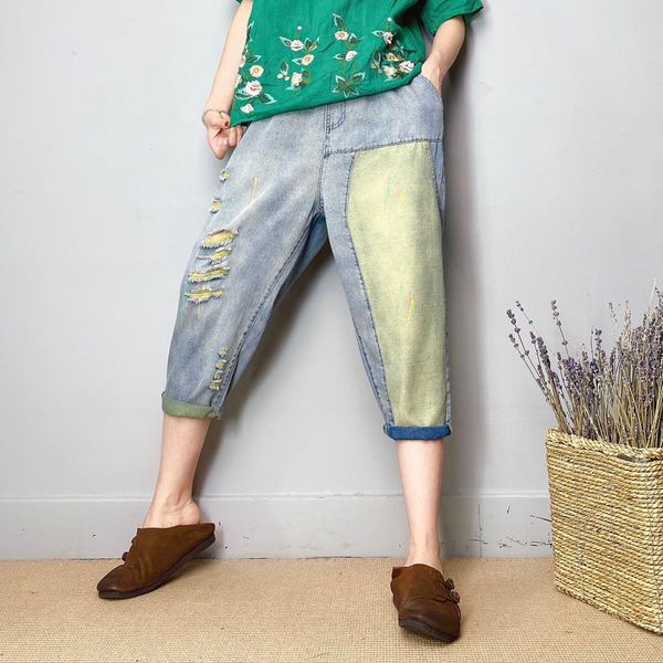 fluorescent yellow cowboy loose version 7 minutes of pants female easy summer bk4714, Blue
fluorescent yellow cowboy loose version 7 minutes of pants female easy summer bk4714, Blue