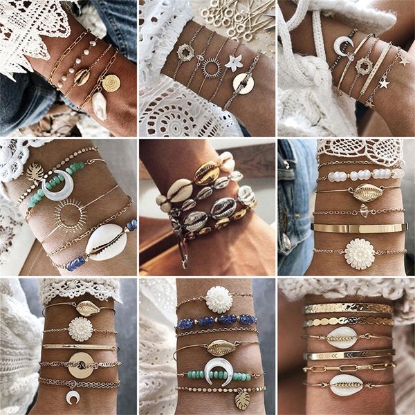 9 styles women bracelets fashion shell beaded moon star crystal leaf geometric gold bracelet set party jewelry gifts accessories, Black
9 styles women bracelets fashion shell beaded moon star crystal leaf geometric gold bracelet set party jewelry gifts accessories, Black