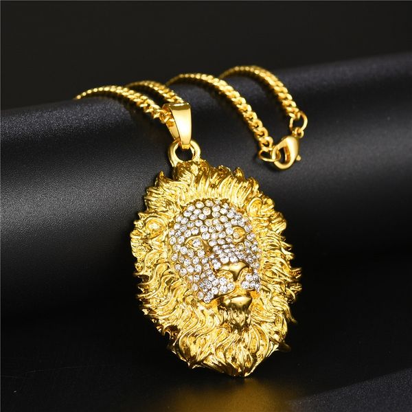 fashion mens gold plated lion head pendant necklace hip hop jewelry rhinestone design 60cm long link chain punk punk necklaces for men gift, Silver
fashion mens gold plated lion head pendant necklace hip hop jewelry rhinestone design 60cm long link chain punk punk necklaces for men gift, Silver