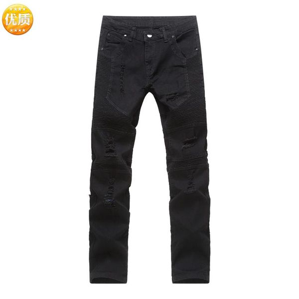 men's jeans summer black for men pleated design skinny pants with hole super fashion slim fit denim, Blue
men's jeans summer black for men pleated design skinny pants with hole super fashion slim fit denim, Blue