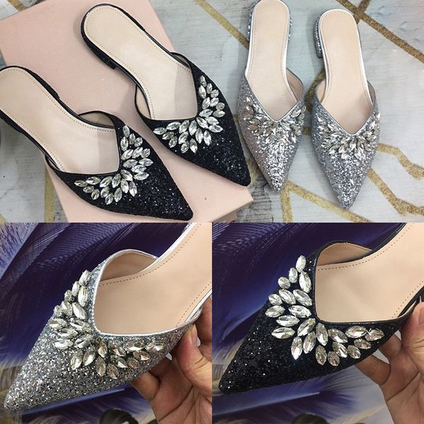 designer womens slippers luxury black silver rhinestones pointed flat sandals summer fashion with box size 35-40
designer womens slippers luxury black silver rhinestones pointed flat sandals summer fashion with box size 35-40