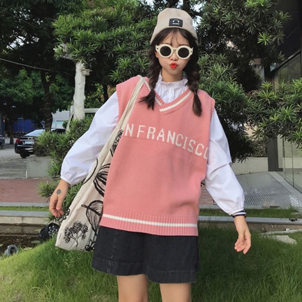 korean vest sweater loose v-neck letter knit women sleeveless sweater, Black;white
korean vest sweater loose v-neck letter knit women sleeveless sweater, Black;white