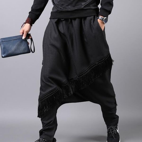 2020 personality mens pants loose harajuku low crotch harem pants comfort cotton full length tassel design trousers for men, Black
2020 personality mens pants loose harajuku low crotch harem pants comfort cotton full length tassel design trousers for men, Black
