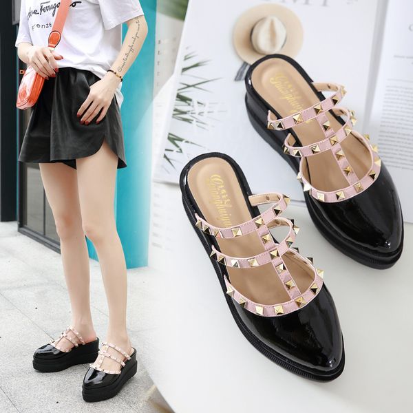 women slippers wedges mules pointed toe platform shoes slip on belt rivet slides thick bottom mule sandalias mujer black white
women slippers wedges mules pointed toe platform shoes slip on belt rivet slides thick bottom mule sandalias mujer black white