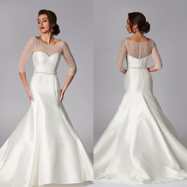 sell mermaid grace philips wedding dresses jewel neck long sleeve satin lace pearls sash wedding gown sweep train robe de mariée, White
sell mermaid grace philips wedding dresses jewel neck long sleeve satin lace pearls sash wedding gown sweep train robe de mariée, White