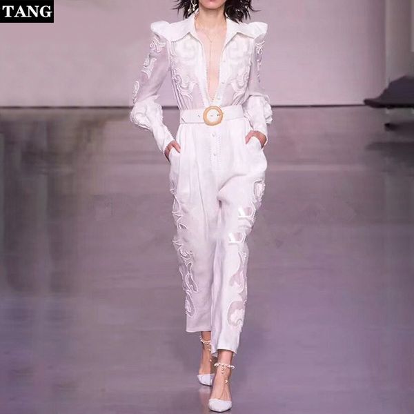 tang runway suit women's flare sleeve bow collar embroidery two piece set and pants 2 piece set women blouses casual pants, White
tang runway suit women's flare sleeve bow collar embroidery two piece set and pants 2 piece set women blouses casual pants, White