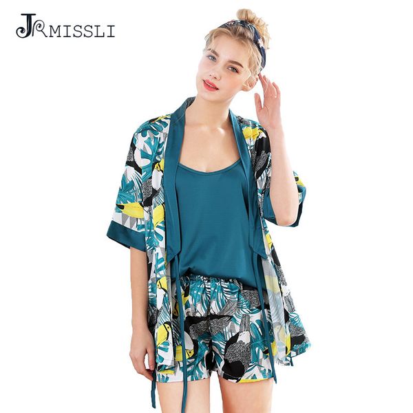 jrmissli 3 piece women pajamas sets with pants pyjama satin flower print nightwear silk negligee sleepwear pyjama, Blue;gray
jrmissli 3 piece women pajamas sets with pants pyjama satin flower print nightwear silk negligee sleepwear pyjama, Blue;gray