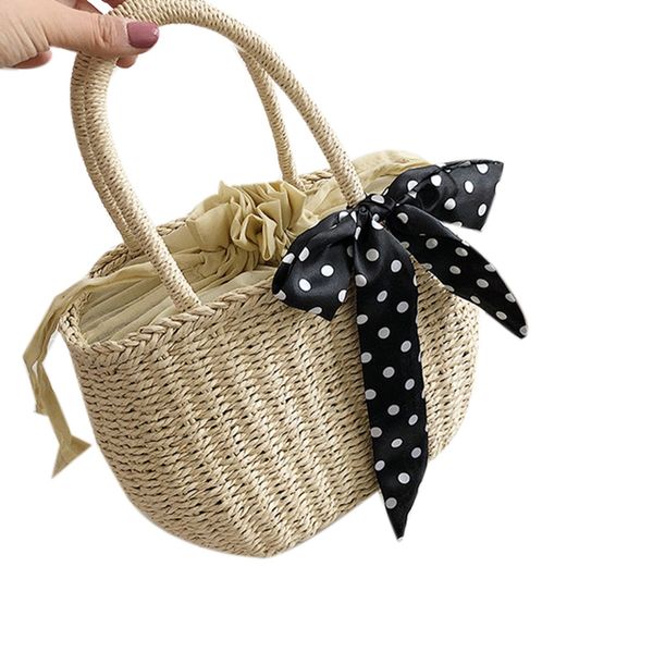 women straw bag retro casual summer beach hand-woven handbags handle tote rattan bag