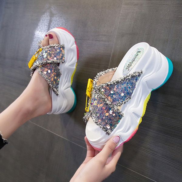 high-heeled shoes lady increased internal woman's slippers slides fashion platform heels 2020 summer flat bling pu, Black
high-heeled shoes lady increased internal woman's slippers slides fashion platform heels 2020 summer flat bling pu, Black