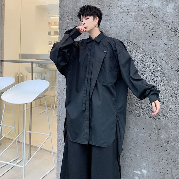 men japan long sleeve irregular placket design loose casual shirt male streetwear hip hop party dress shirt stage clothing, White;black
men japan long sleeve irregular placket design loose casual shirt male streetwear hip hop party dress shirt stage clothing, White;black