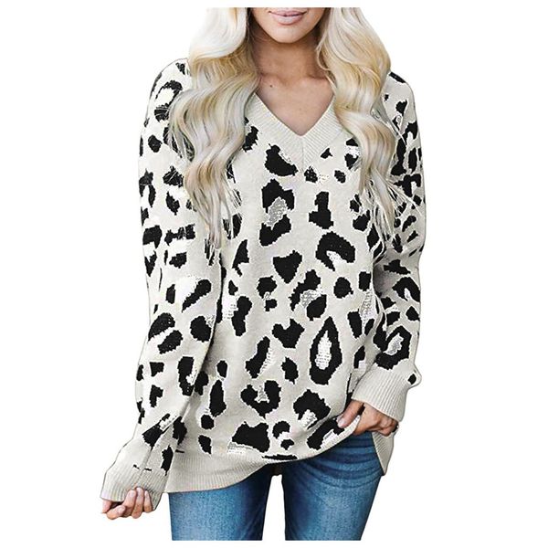 jaycosin sweater women's loose knitted star v-neck shape oversize leopard print long sleeve v-neck sweater blouse pullover dress, White;black
jaycosin sweater women's loose knitted star v-neck shape oversize leopard print long sleeve v-neck sweater blouse pullover dress, White;black