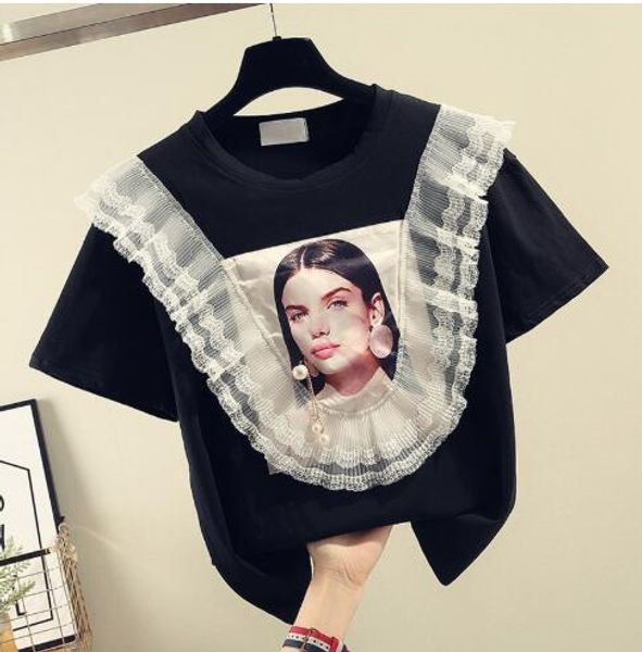2020 black summer new korean short-sleeved t-shirt female flower nail beads lace edge round collar body shirt student tee tshirt, White
2020 black summer new korean short-sleeved t-shirt female flower nail beads lace edge round collar body shirt student tee tshirt, White