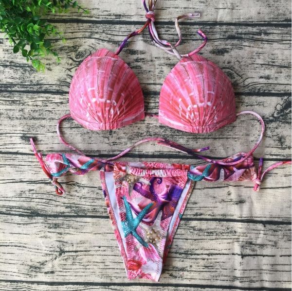 2019 new neck shell swimsuit bikini low waist beach swimsuit split bikini style, White;black
2019 new neck shell swimsuit bikini low waist beach swimsuit split bikini style, White;black