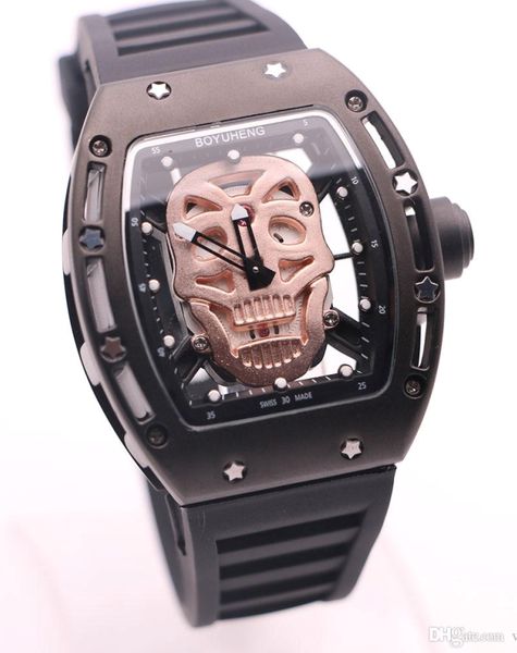 boyuheng quartz baterry 43mm gold skull skeleton dial mens watches black stainless steel tonneau case transaparent movement men wristwatches, Slivery;brown
boyuheng quartz baterry 43mm gold skull skeleton dial mens watches black stainless steel tonneau case transaparent movement men wristwatches, Slivery;brown