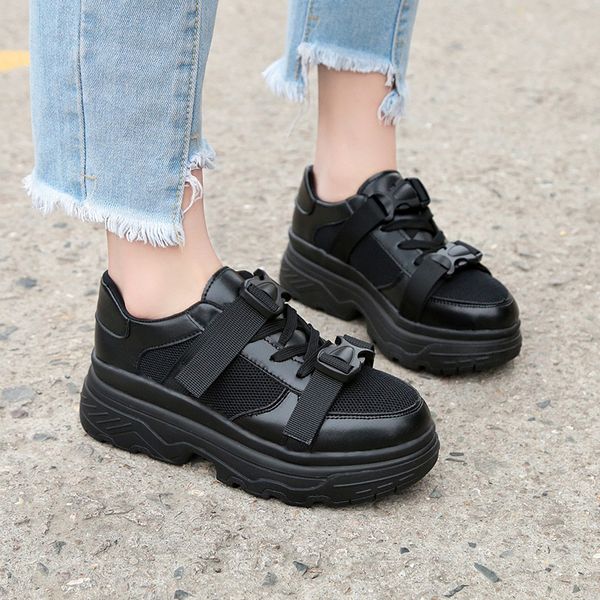 

2018 winter mesh sneakers rubber flat heel casual wedge platform women vulcanize shoes zapatillas mujer chaussures femme 186w, Black