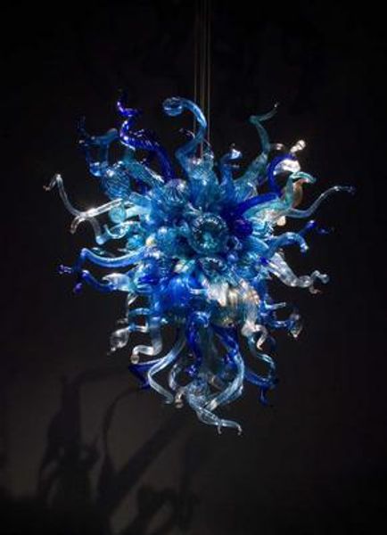 100% Hand Blown Artistic Lamp Europe Style Modern Chinese Blue Crystal Blown Glass Chandelier