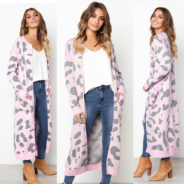 women leopard knitted long cardigan long sleeve sweater overcoat for female women 2019 autumn new outwear coats women autumn, White;black
women leopard knitted long cardigan long sleeve sweater overcoat for female women 2019 autumn new outwear coats women autumn, White;black