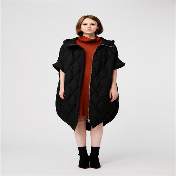 2019winter new down jacket women's medium and long original design personality loose cap jacket, Black 
2019winter new down jacket women's medium and long original design personality loose cap jacket, Black