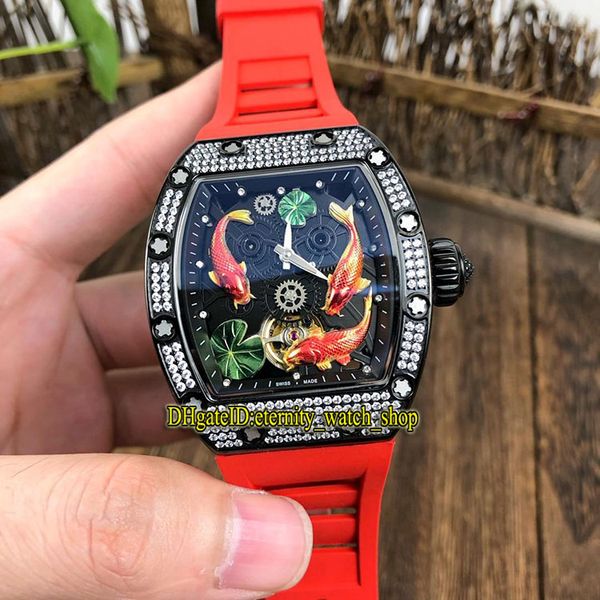version rm 57-01 tourbillon 3d koi totem dial miyota automatic rm57-01 mens watch diamond black case rubber strap sport designer watches, Slivery;brown
version rm 57-01 tourbillon 3d koi totem dial miyota automatic rm57-01 mens watch diamond black case rubber strap sport designer watches, Slivery;brown