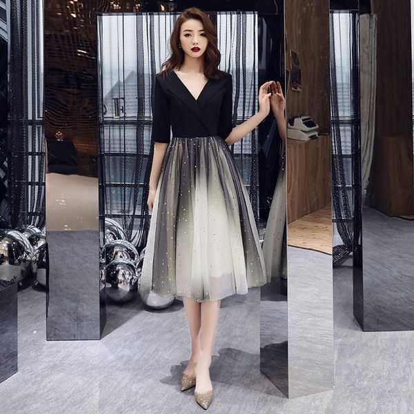 formal evening dresses black deep v-neck half sleeves woman 2019 elegant evening dresses gowns lf412, White;black
formal evening dresses black deep v-neck half sleeves woman 2019 elegant evening dresses gowns lf412, White;black