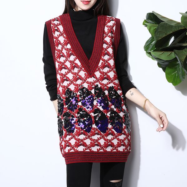 fashion flower jacquard embroidered sequin sweater dress women v neck sleeveless long casual vest spring knitted sweater jumper, White;black
fashion flower jacquard embroidered sequin sweater dress women v neck sleeveless long casual vest spring knitted sweater jumper, White;black