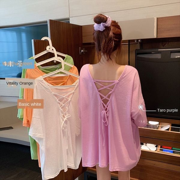 super fire cross backless t-shirt female 2020 color loose slim short sleeve candy t-shirt candy top, White
super fire cross backless t-shirt female 2020 color loose slim short sleeve candy t-shirt candy top, White