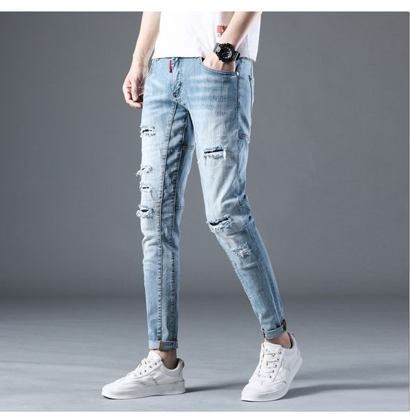 mens designer jeans fashion zipper fly pencil pants mens distrressed stretch jeans light blue mid long pants
mens designer jeans fashion zipper fly pencil pants mens distrressed stretch jeans light blue mid long pants