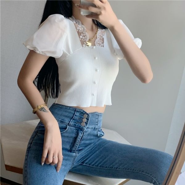 french lace sweater 2020 summer new temperament goddess fan slim slimming bubble short-sleeved shirt, White
french lace sweater 2020 summer new temperament goddess fan slim slimming bubble short-sleeved shirt, White