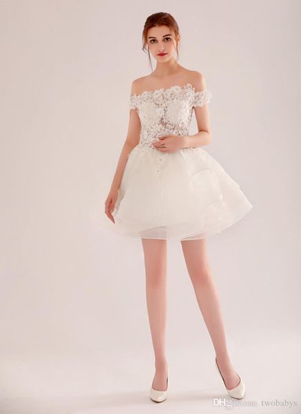 short lace wedding dresses bateau cap sleeves backless knee length a line chiffon beach bridal gowns, White
short lace wedding dresses bateau cap sleeves backless knee length a line chiffon beach bridal gowns, White