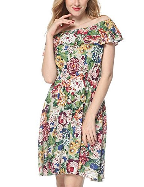 aranee women's bohemia floral print off shoulder layer ruffle a line beach dress, Black;gray
aranee women's bohemia floral print off shoulder layer ruffle a line beach dress, Black;gray