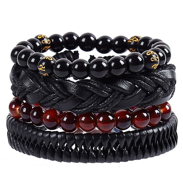new punk vintage handmade rope leather beads men bangles for women rock homme men jewelry accessories 4pcs / set, Black
new punk vintage handmade rope leather beads men bangles for women rock homme men jewelry accessories 4pcs / set, Black