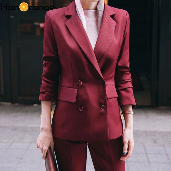 dignified pant suits autumn double breasted blazer + ankle length button pants 2 pieces set, White;black
dignified pant suits autumn double breasted blazer + ankle length button pants 2 pieces set, White;black