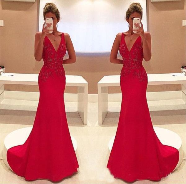 gorgeous red mermaid evening dresses v neck appliques long party prom gowns celerity formal wear bridal reception dresses, Black;red
gorgeous red mermaid evening dresses v neck appliques long party prom gowns celerity formal wear bridal reception dresses, Black;red