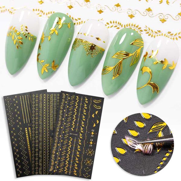 gold 3d nail stickers nail art decorations gilded leaves and flowers pattern transfer decals manicuring design tips slider, Black
gold 3d nail stickers nail art decorations gilded leaves and flowers pattern transfer decals manicuring design tips slider, Black