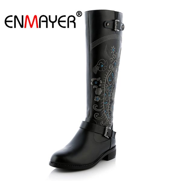 enmayer women knee high boots round toe shoes winter warm lady fashion shoes thigh high boots buckle embroidered med heels cr982, Black
enmayer women knee high boots round toe shoes winter warm lady fashion shoes thigh high boots buckle embroidered med heels cr982, Black