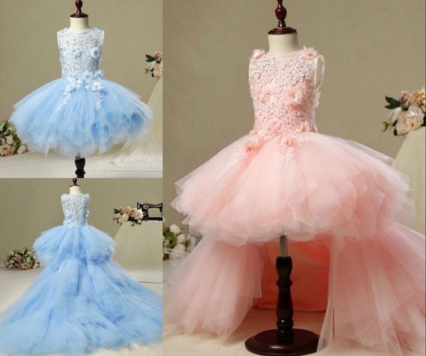 fashion blush light blue 3d floral flower girls dresses for weddings applique lace with long train hi low long first communion dress, White;blue
fashion blush light blue 3d floral flower girls dresses for weddings applique lace with long train hi low long first communion dress, White;blue