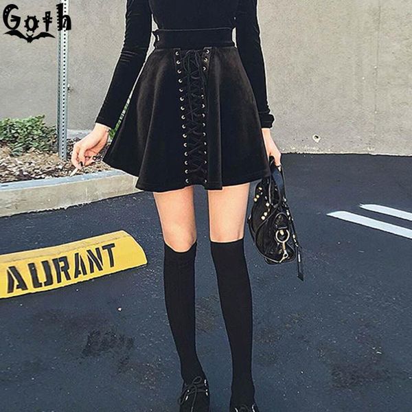 goth mini skirt women a line high waist elegant lace up spring fashion black streetwear dark girl club goth casual skirts
goth mini skirt women a line high waist elegant lace up spring fashion black streetwear dark girl club goth casual skirts