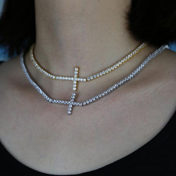 iced out bling women hip hop 3mm cz tennis chain necklace with cz paved sideway cross charm choker necklace 15" 16" wholesale, Golden;silver
iced out bling women hip hop 3mm cz tennis chain necklace with cz paved sideway cross charm choker necklace 15" 16" wholesale, Golden;silver
